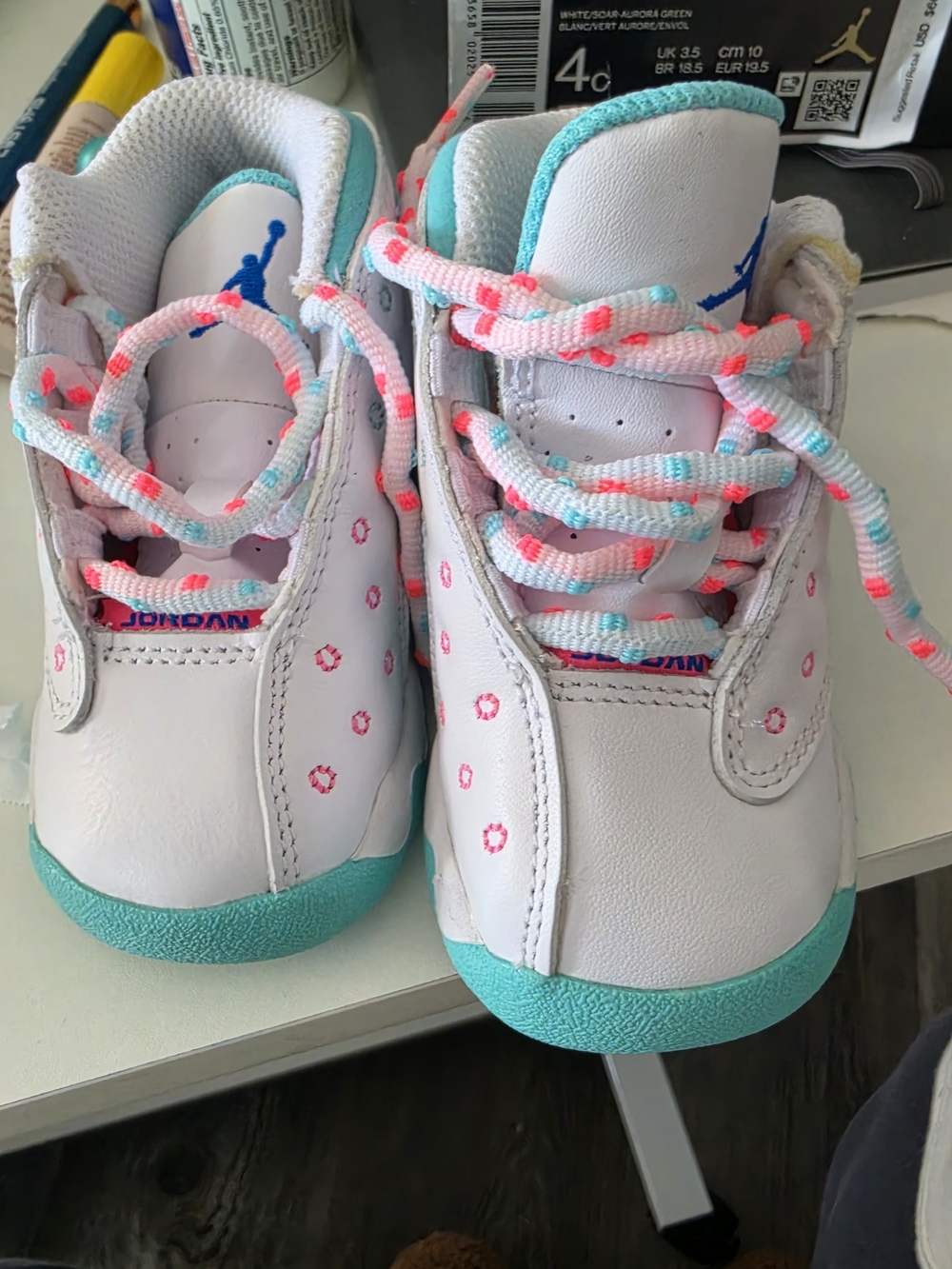 Jordan White Teal & Pink Kids' Sneakers